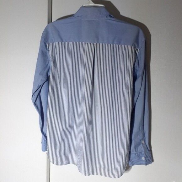 Dkny striped shirt blue oxford s blouse top button down coastal preppy classic - Picture 2 of 5